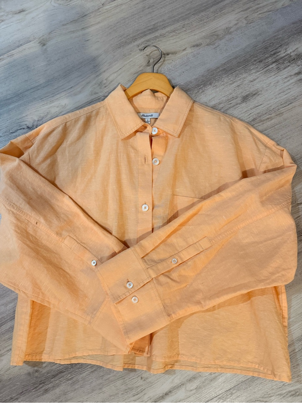 Madewell Peach Cropped Button-Down Linen Blend Shirt